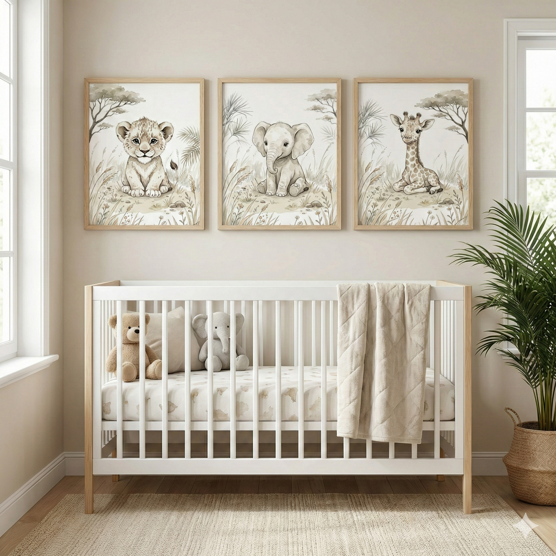 3er Set Poster "Safari-Freunde" – Löwe, Elefant & Giraffe