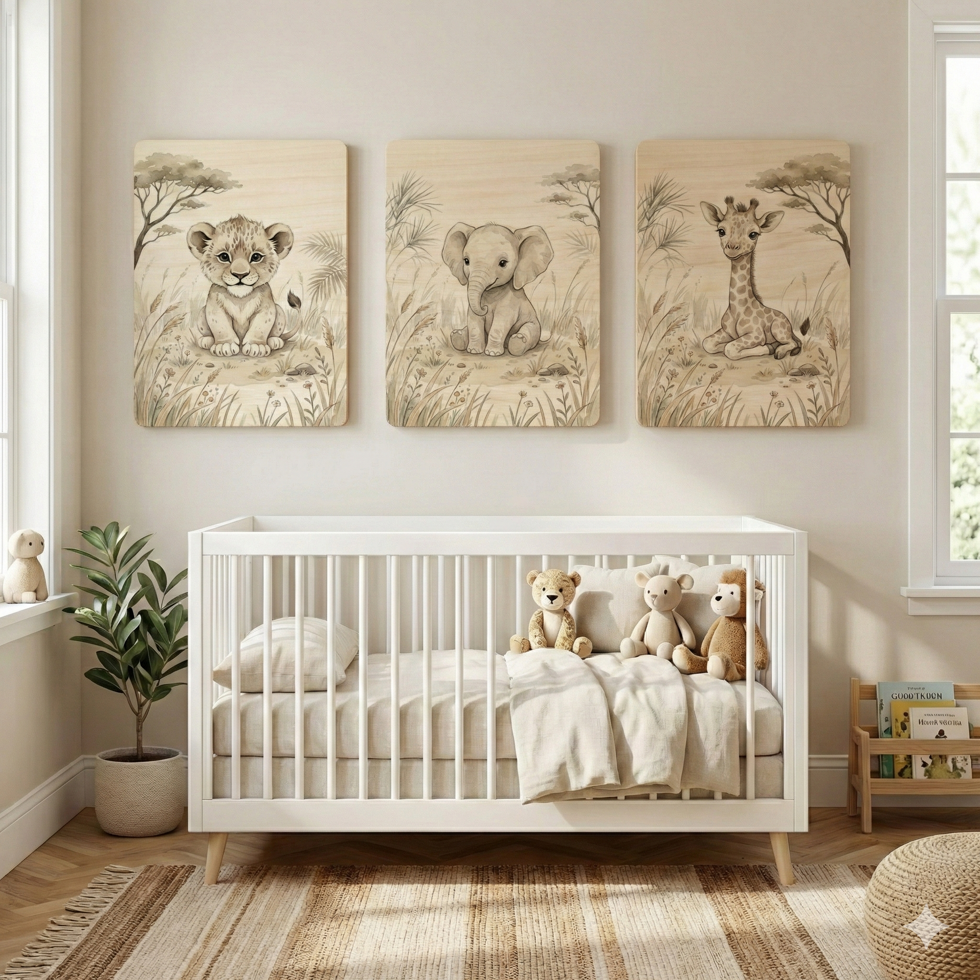 3er Set Poster "Safari-Freunde" – Löwe, Elefant & Giraffe